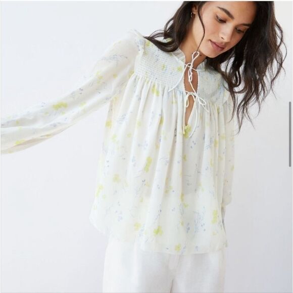 Aritzia Wilfred Castello Blouse Light Birch/Citron Medium - Picture 3 of 12